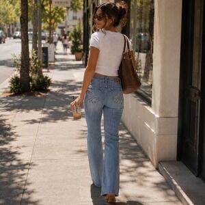 BKE Denim Women Light Wash Distressed Bootcut Jeans Embroidered Y2K Size 31 32